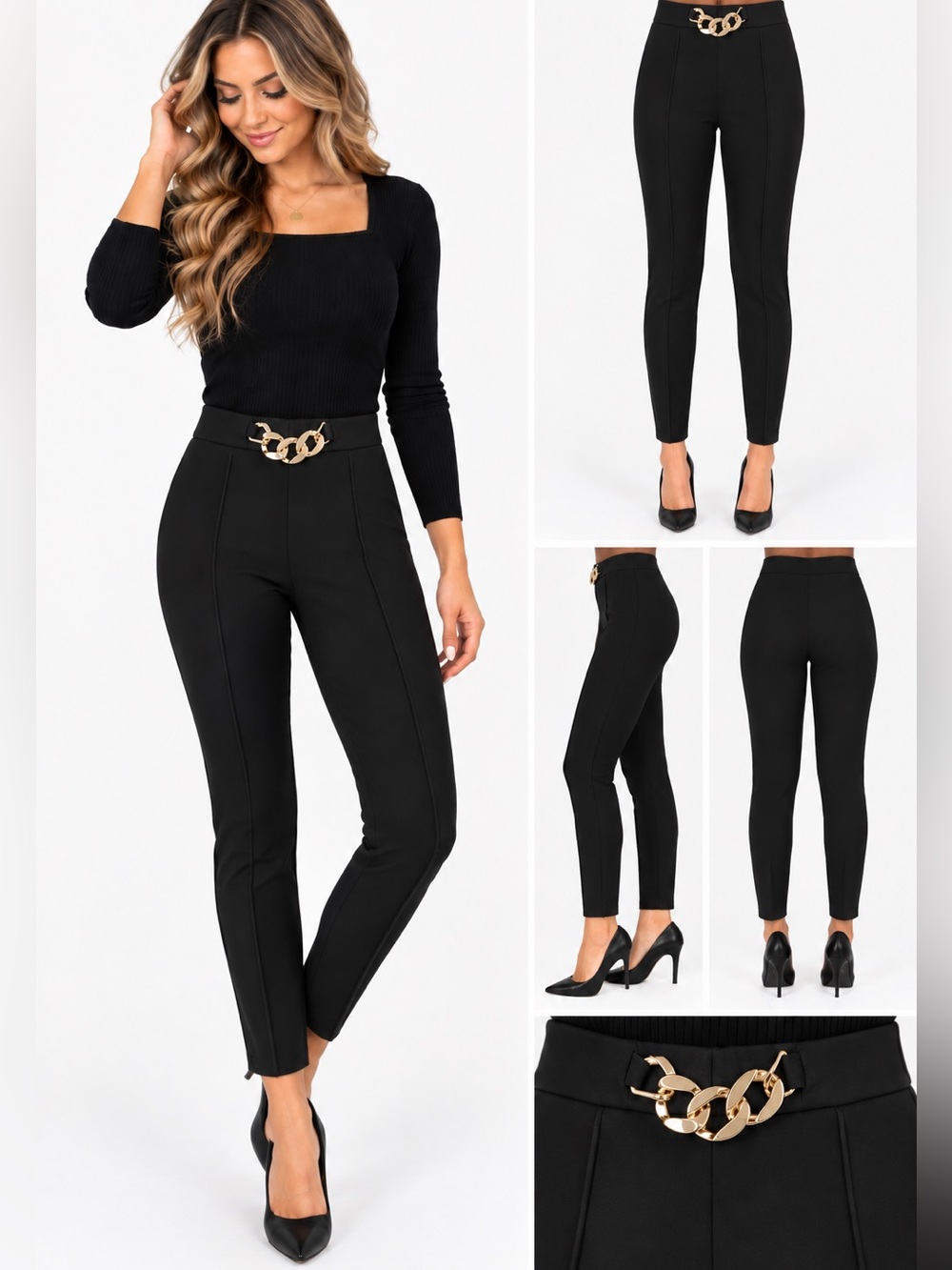 SHEIN Black Silky Gold Chain Leggings – Small – NWOT